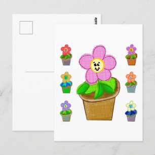 Jolie carte postale de fleurs en pot Rosy Posy