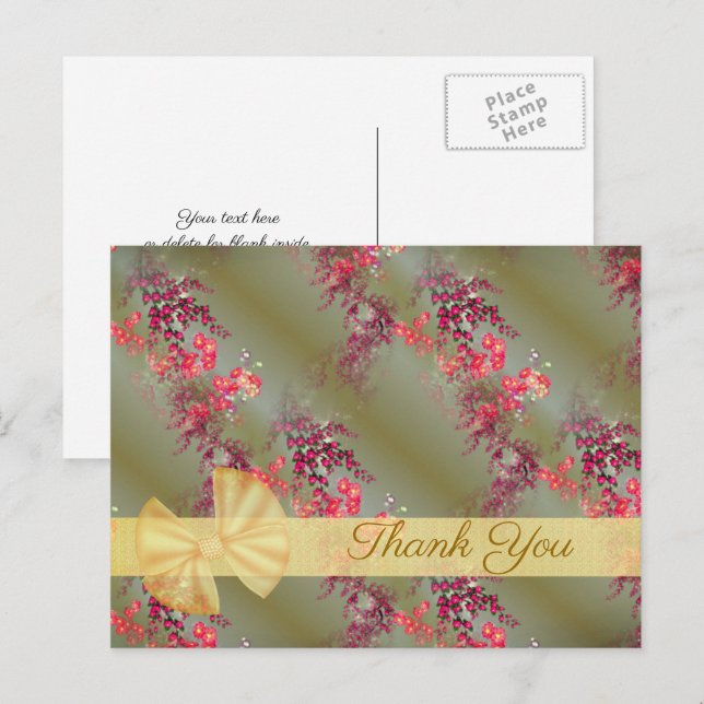 Jolie carte postale de remerciement à motif floral (Devant / Derrière)