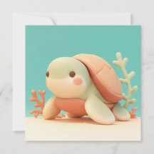 Jolie carte postale Tortue de mer en argile 3D ave