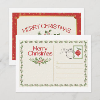 Jolie carte postale vintage rouge et verte de Noël