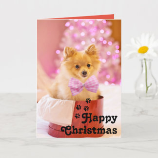Jolie carte unique de Noël avec un chiot au ruban 
