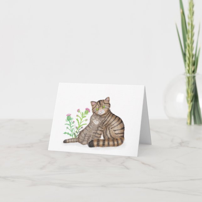 Jolie carte vierge avec chat sauvage écossais et c (Devant)