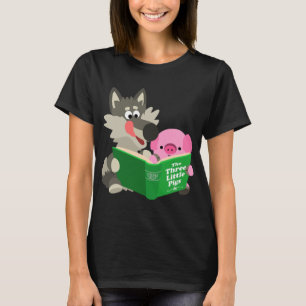 Jolie Cartoon Cochon Et Loup Lecture T-shirt Femme