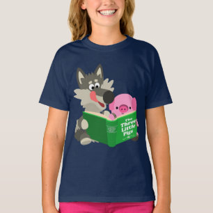 Jolie Cartoon Cochon Et Loup Lire T-shirt Enfants