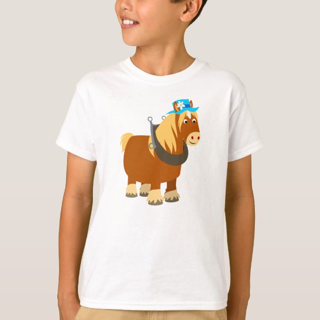 Jolie Cartoon Trait Breton Cheval Enfants T-shirt (Devant)