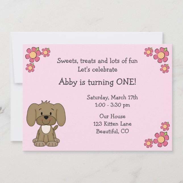 Jolie chiot 1er anniversaire Invitation pour les f (Devant)