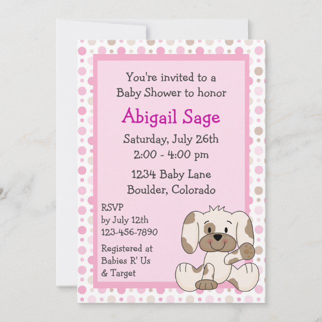Jolie chiot bébé fille douche Invitation (Devant)