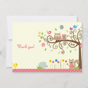Jolie Chouette Rose Baby shower Fille Merci Cartes