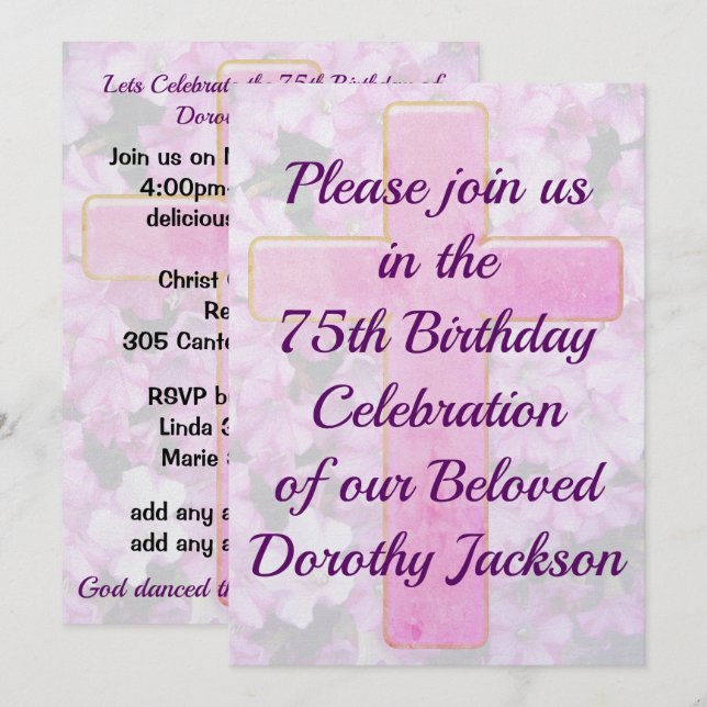 JOLIE CHRÉTIENNE 75E ANNIVERSAIRE INVITATION (Devant / Derrière)
