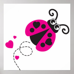 Jolie coccinelle volante rose affiche pour la nurs