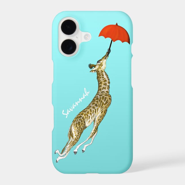 Jolie couleur Aqua Flying Giraffe Parapluie rouge (Verso)