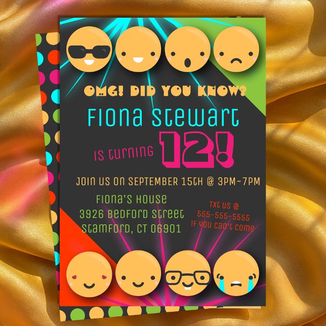 Jolie couleur Emoji Anniversaire Fête Invitation (Cute Colorful Emoji Birthday Party Invitation
)