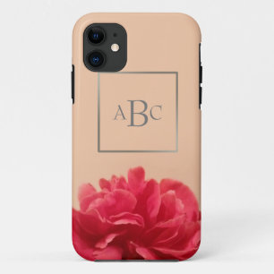 Jolie crème rose Monogramme Floral Coque initial-M