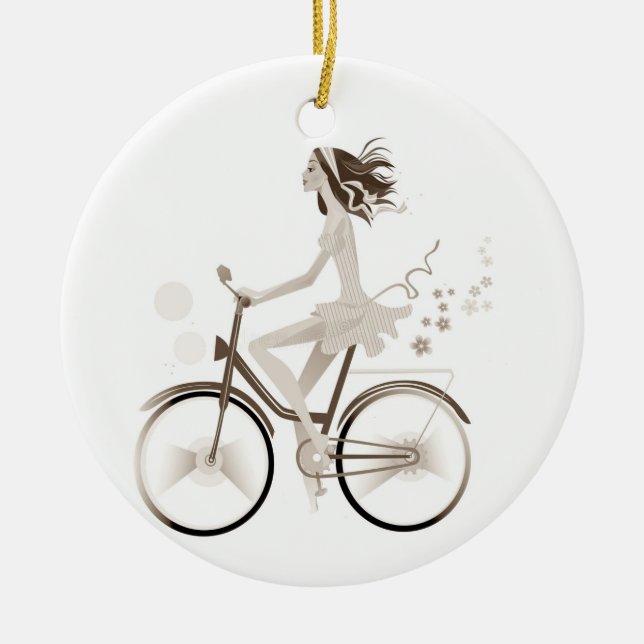 * JOLIE DAME EN VÉLO* ORNEMENT DE NOËL (Devant)