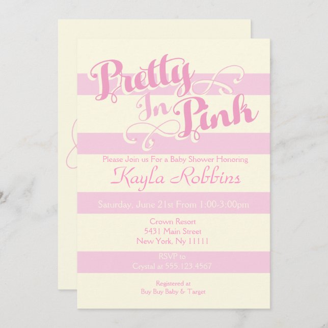 Jolie dans rose bébé douche Invitations (Devant / Derrière)