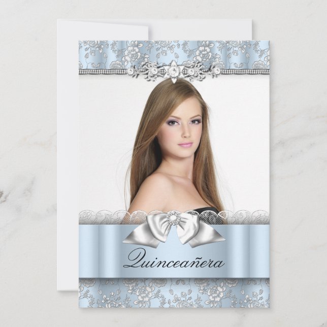 Jolie dentelle bleue Photo Quinceanera Invitation (Devant)