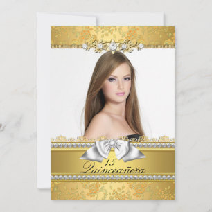 Jolie dentelle or Photo Quinceanera Invitation