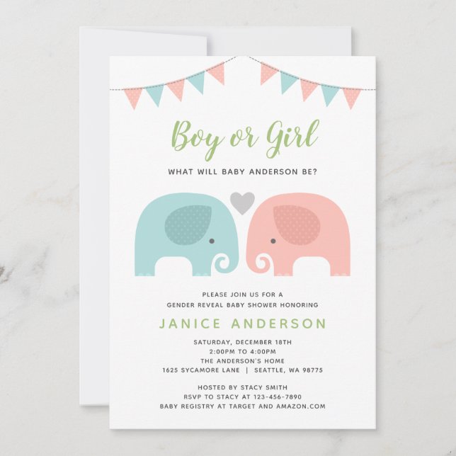 Jolie éléphant Genre Reveillez Invitation (Devant)