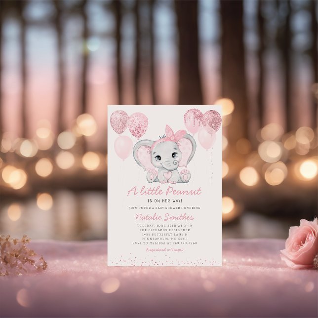 Jolie Eléphante Fille Ballons Invitation Baby show (Créateur téléchargé)