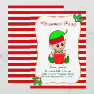 Jolie Elf & Rouge Blanc Noël Invitation