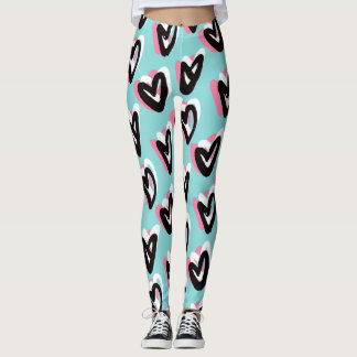 Jolie en Pink & Black Graphic Heart Leggings