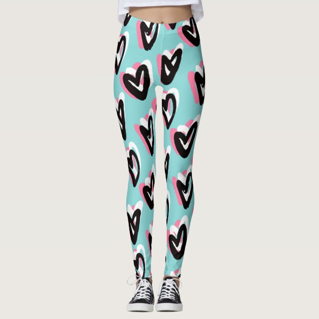 Jolie en Pink & Black Graphic Heart Leggings (Devant)