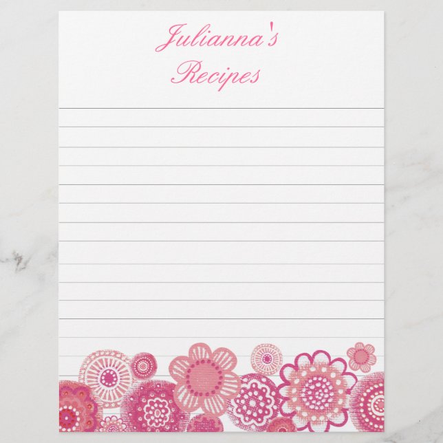 Jolie en rose Classeur de recette Insérer des page (Devant)