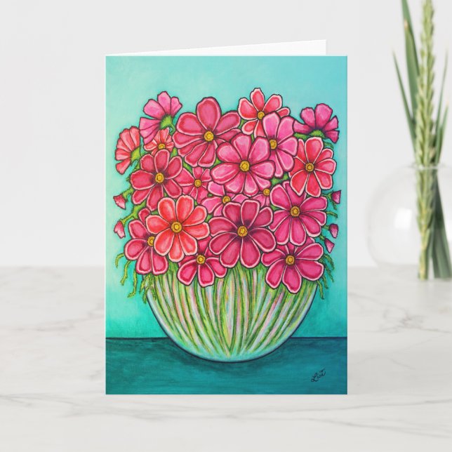 Jolie en rose Cosmos Carte de voeux par Lisa Loren (Devant)