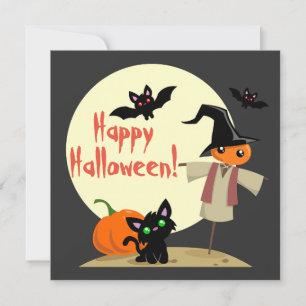 Jolie Épouvantail et Carte Halloween de Chat