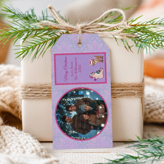 Jolie étiquette de Noël Cerf Lilas & Ours Polaire