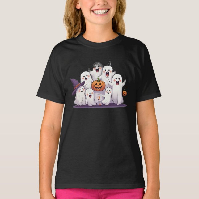 Jolie Fantômes & Enfants Citrouilles T-shirt Hallo (Devant)