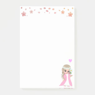 Jolie Fée et Fleurs sur des Post-it Blancs