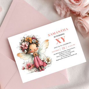 Jolie Fée Fille Invitation Fleurie Rose pour 6ème
