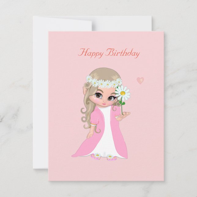 Jolie Fée sur Carte d'Anniversaire Rose Clair (Devant)