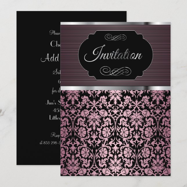 Jolie fête de Damask Party | Invitation (Devant / Derrière)