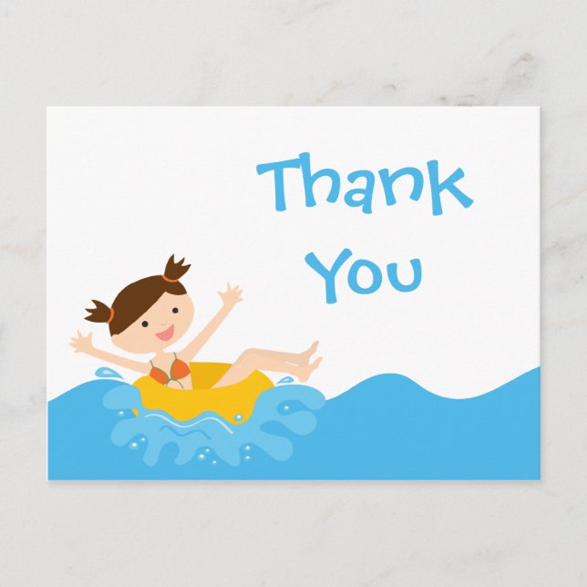 Jolie fête de la fille en splash merci carte posta (Devant)