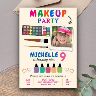 Jolie fête de maquillage colorée filles Invitation