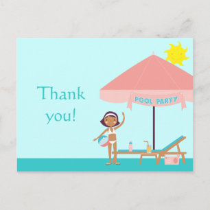 Jolie fête de piscine fille merci carte postale