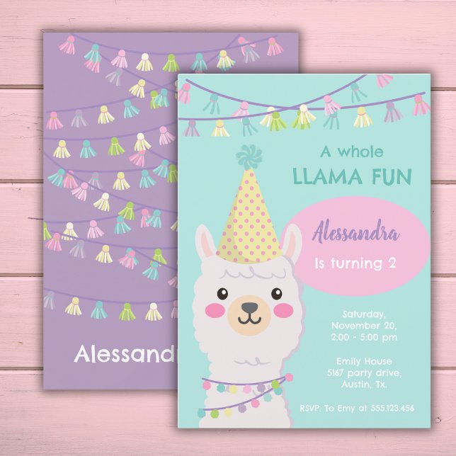 Jolie fête pastel llama Invitation (Créateur téléchargé)