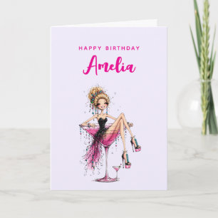 Jolie fille aguicheuse dans une carte d'anniversai