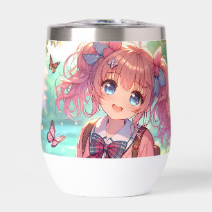 Jolie fille Anime en Pigtails Roses