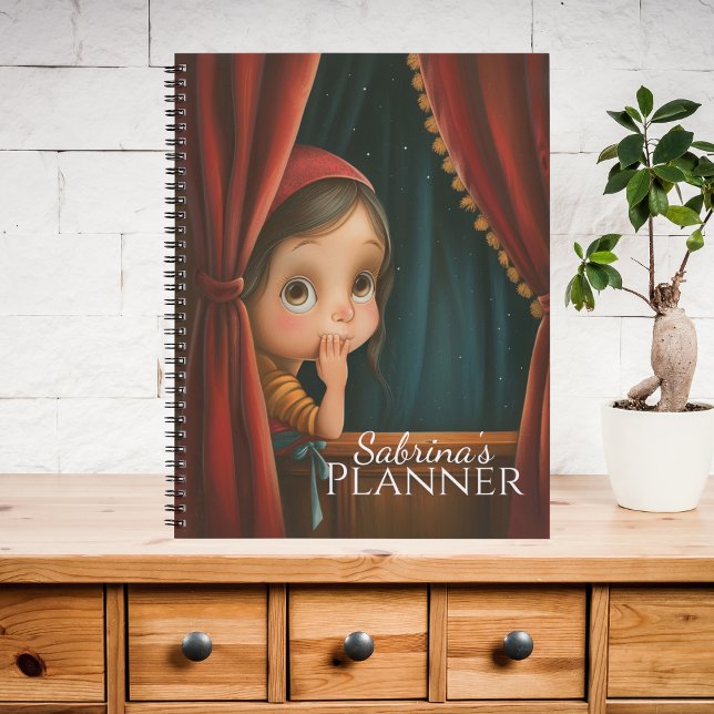 Jolie Fille aux Grands Yeux Cache-Cache (Personalized cute planner with whimsical peek-a-boo girl art - perfect for daily planning.)