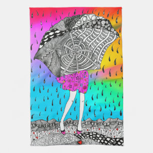 Jolie fille colorée dans la pluie Serviette de cui