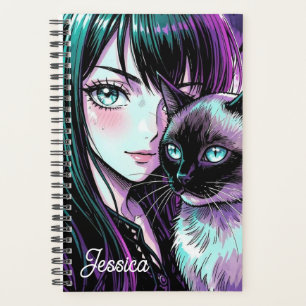 Jolie Fille d'Anime et Chat Siamois
