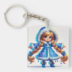 Jolie fille de neige en manteau bleu