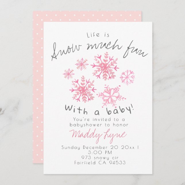 Jolie fille de neige rose babyshower Invitation (Devant / Derrière)