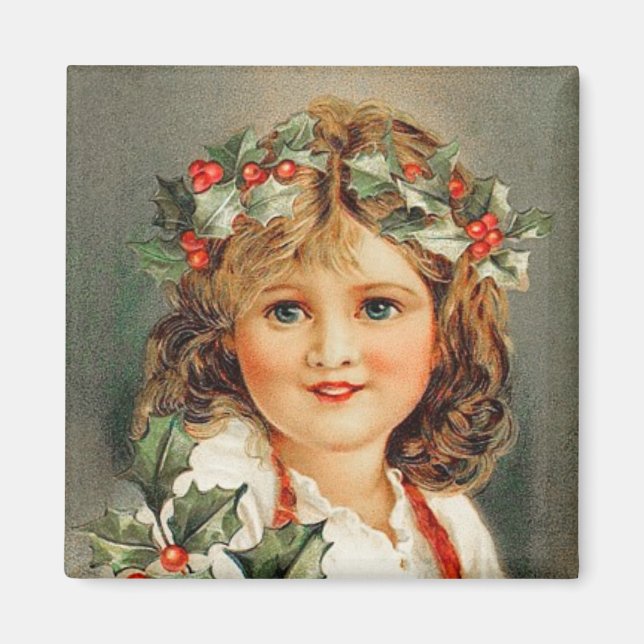Jolie fille de Noël Magnet Vintage (Devant)