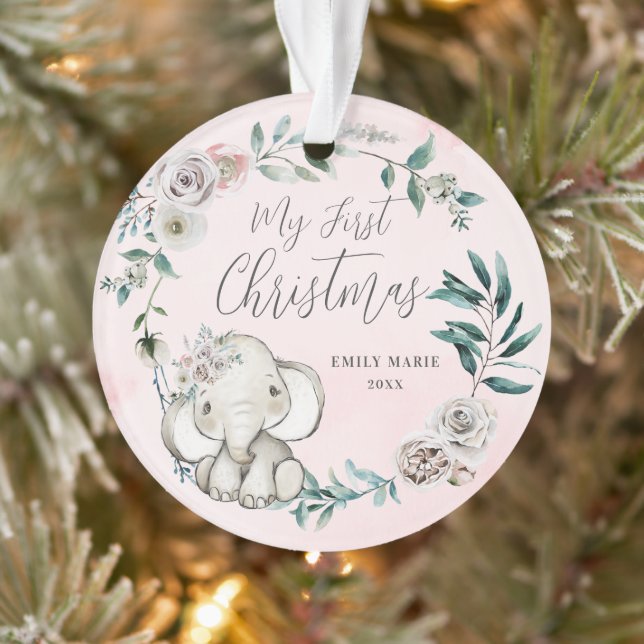 Jolie Fille Eléphante Florale Bébé 1er Noël (Arbre)