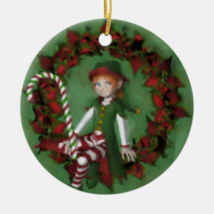 Jolie fille Elfe sur la couronne ornement de Noël