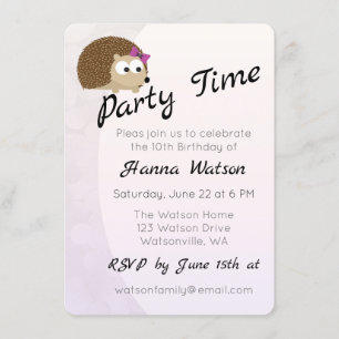 Jolie fille Hérisson Invitation de fête d'annivers